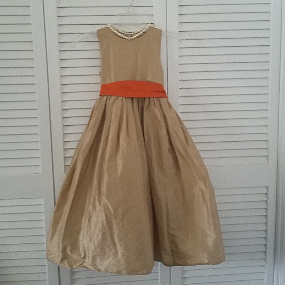 Gold Formal dress with orange bow